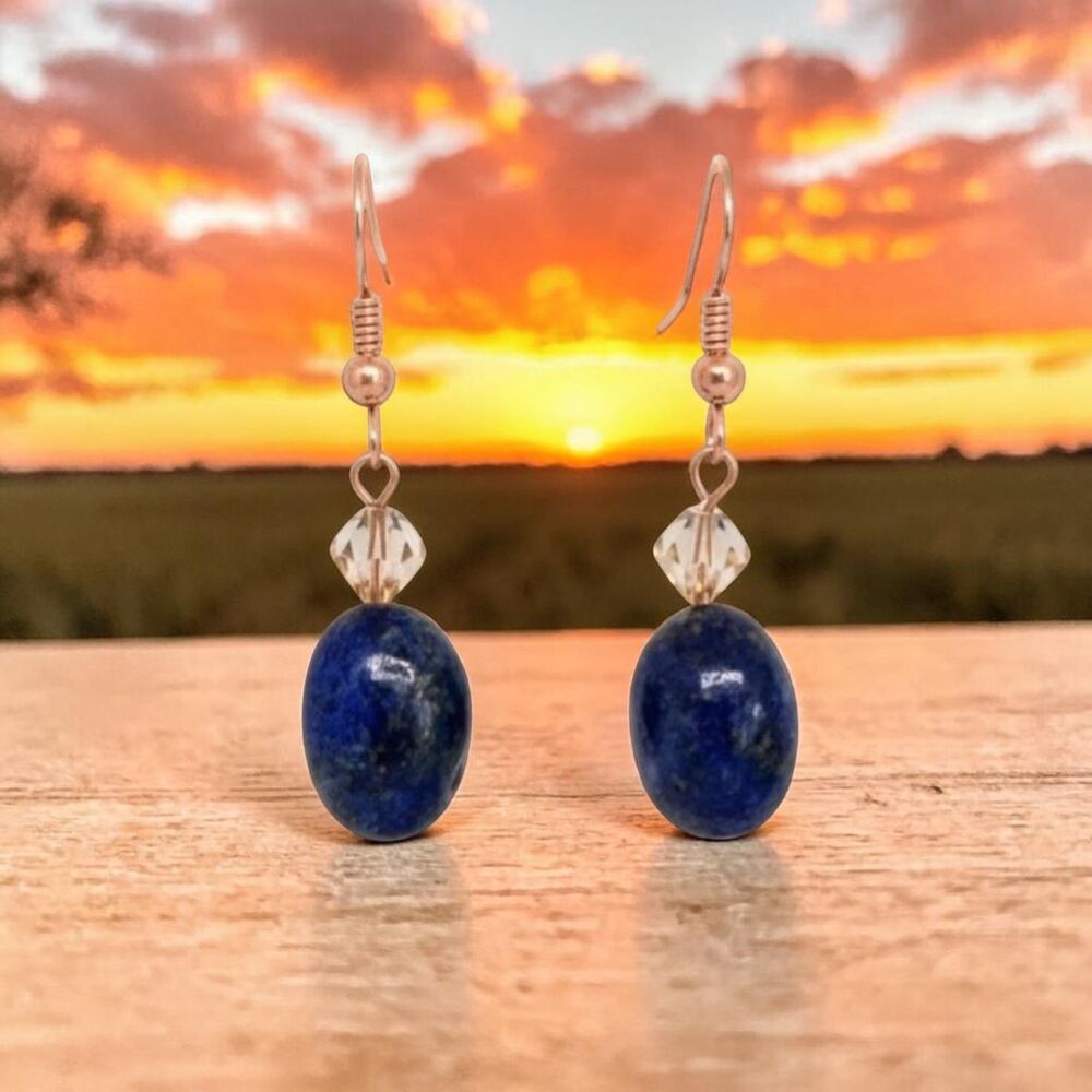 Indio Jewelry Lapis Lazuli Stone and Copper Dangle Earrings #124